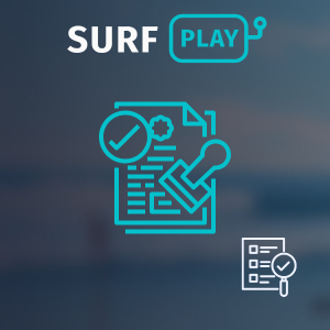 Surfplay document with a checkmark and stamp.