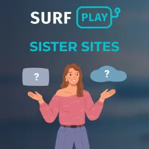 Surfplay woman comparing two options with question marks.