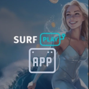 Surfplay logo with a phone displaying the app and colorful confetti